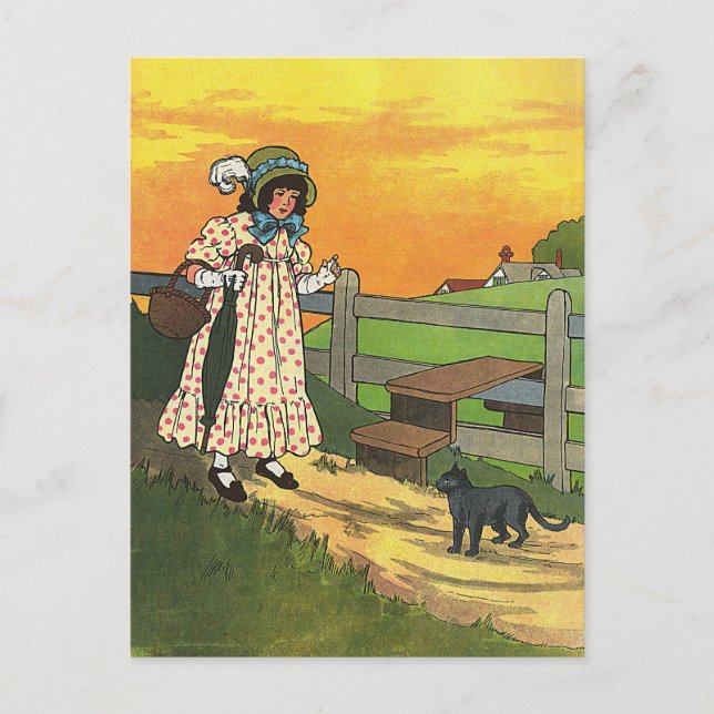 Cartão Postal Gato de merda onde você esteve? Madre Goose Rhyme (Frente)