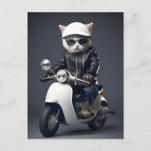 Cartão Postal Gato de Moto Legal Parabéns