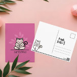 Cartão Postal Gato de NaMEOWste em uma ioga, dobra rosa<br><div class="desc">Cartão-postal do tema yoga de gato bonito e divertido para enviar a amigos ou familiares. Nossa design apresenta nosso gato yoga desenhado à mão em uma pose de ioga de siddhasana, fechando os olhos e meditando. As cores do fundo e o logotipo/ ilustração do gato podem ser alterados clicando-se em...</div>