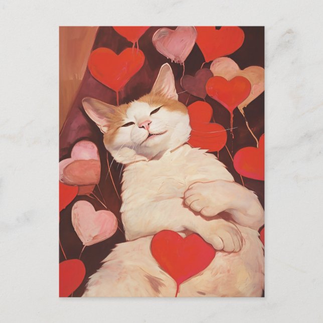 Cartão Postal Gato de Namorados Felizes (Frente)
