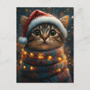Cartão Postal Gato de Natal Adorável