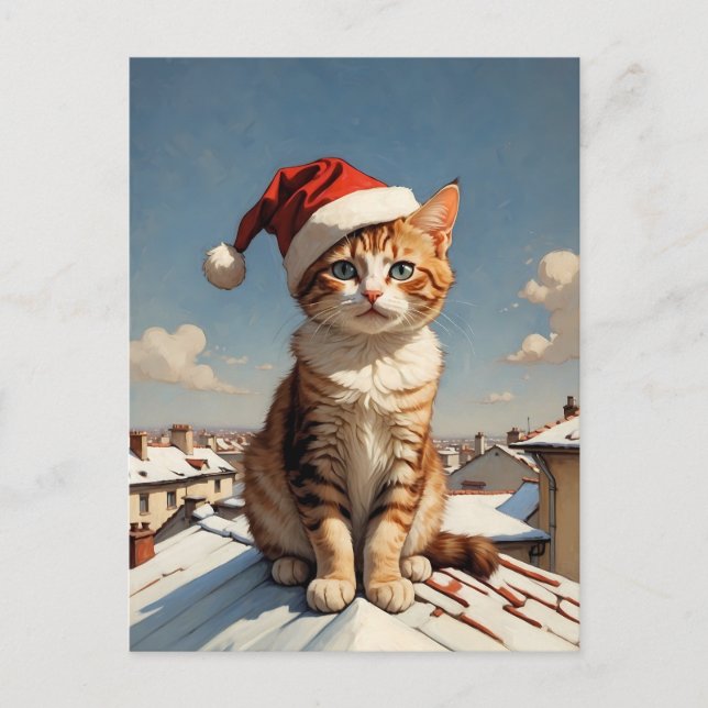 Cartão Postal gato de natal bonito (Frente)