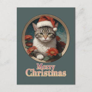 Cartão Postal gato de natal bonito