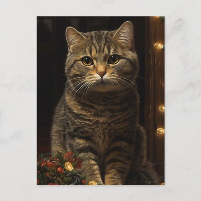 Cartão Postal Gato de Natal bonito (Frente)