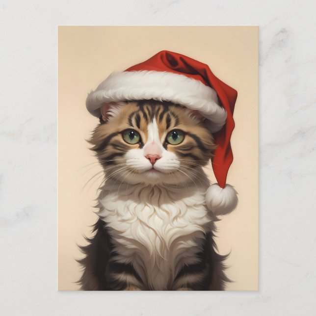 Cartão Postal gato de natal bonito (Frente)