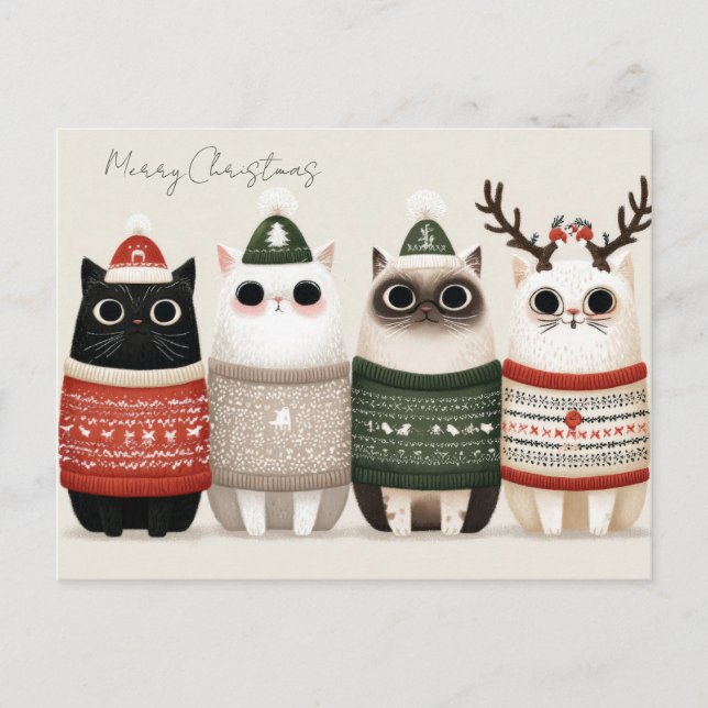 Cartão Postal Gato de Natal Engraçado  (Frente)