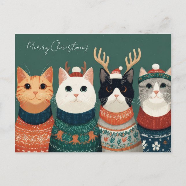 Cartão Postal Gato de Natal Engraçado  (Frente)