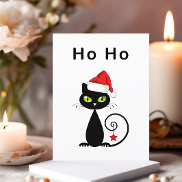 Cartão Postal Gato de Natal Engraçado Preto Ho Papai Noel