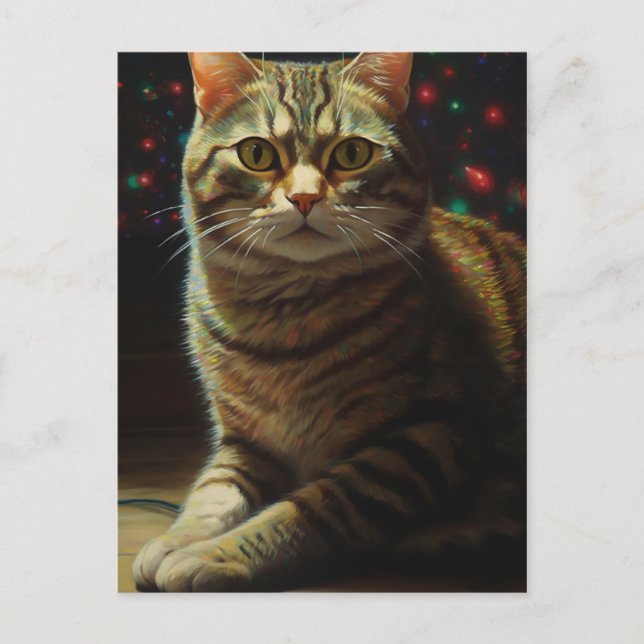 Cartão Postal Gato de Natal Fofo (Frente)