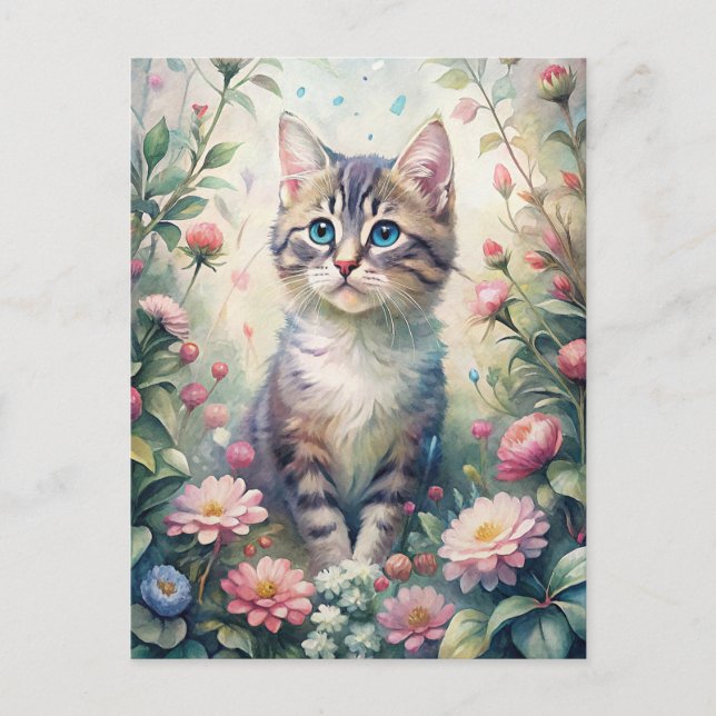 Cartão Postal Gato de olhos azuis (Frente)