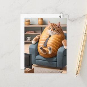 Cartão Postal Gato de pão engraçado