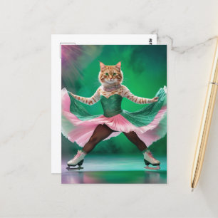 Cartão Postal Gato de Pele de Gelo Gelado a Rosa e Verde