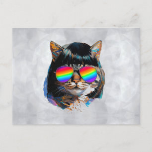 Cartão Postal Gato de Peruca + Óculos de Sol (Pintura #5)