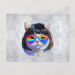 Cartão Postal Gato de Peruca + Óculos de Sol (Pintura #7)