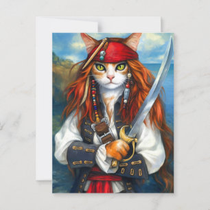 Cartão Postal Gato de Pirata de Swashbuckler   Fantasy Character