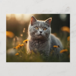 Cartão Postal Gato de Shorthair Britânico em Prado Flor