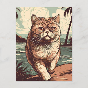 Cartão Postal Gato de Shorthair exótico numa praia tropical