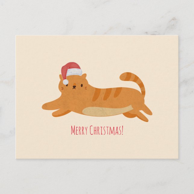 Cartão Postal Gato de Tabby Amarelo de Natal (Frente)