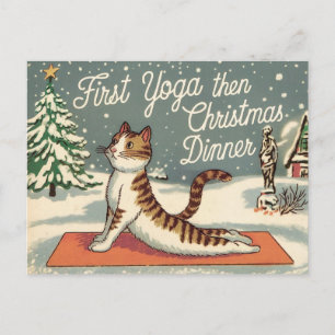 Cartão Postal Gato de Vintage de Natal para amantes do Yoga