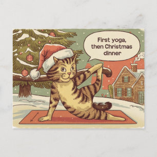 Cartão Postal Gato de Vintagem de Natal Yoga