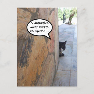 Cartão Postal GATO DETETIVE ATRÁS DA PAREDE DE PEDRA / Dia dos P
