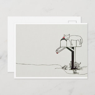 Cartão Postal Gato Dormindo Esperando por algum correio