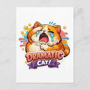Cartão Postal Gato Dramático Engraçado Chorando Arte de Reação d