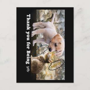 Cartão Postal Gato e cachorro com texto obrigado