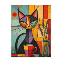 Gato e café Abstrato Coloridos Cubist