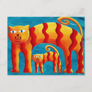 Cartão Postal Gato e Gatinho Curvos Coloridos e Caprichosos Mode