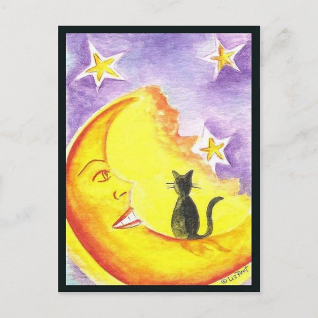 Cartão Postal Gato e Lua (Frente)