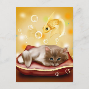 Cartão Postal Gato e Peixe