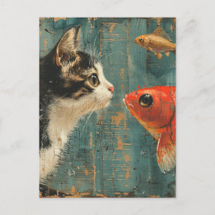 Cartão Postal Gato e Peixe