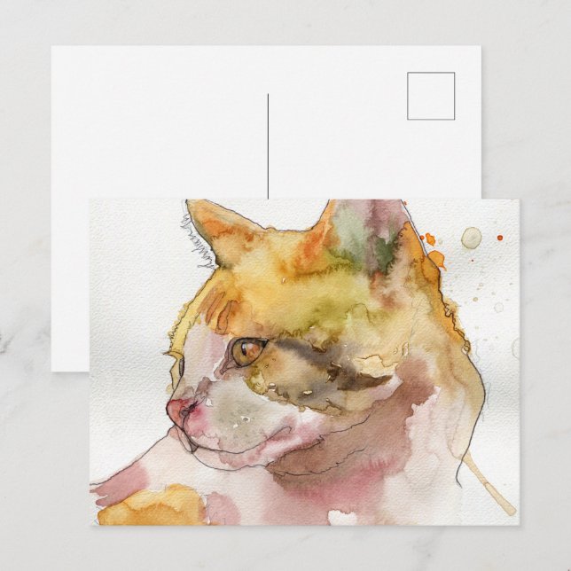 Cartão Postal Gato em Aquarela (Frente/Verso)