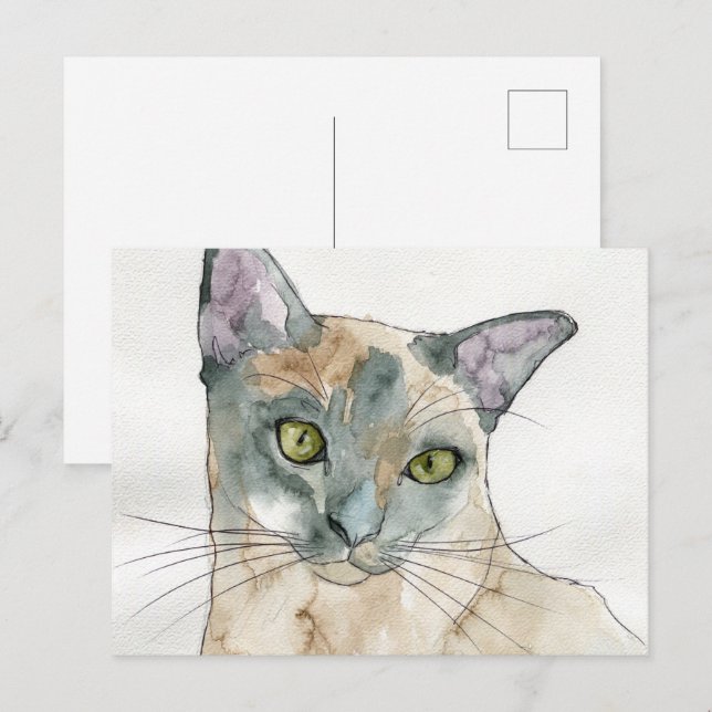 Cartão Postal Gato em Aquarela (Frente/Verso)