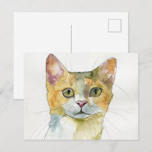 Cartão Postal Gato em Aquarela