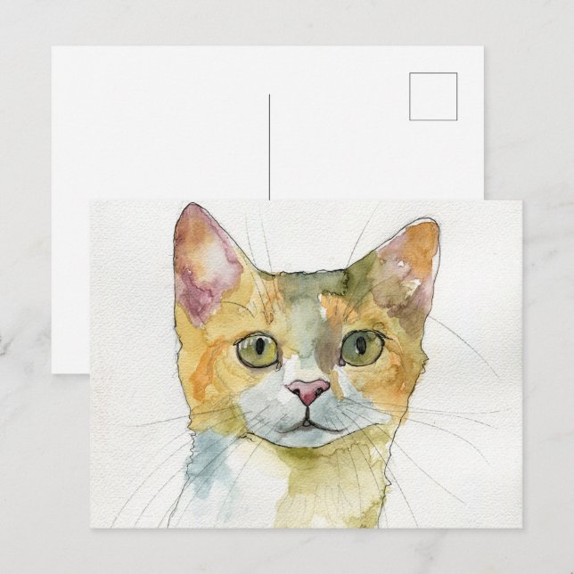 Cartão Postal Gato em Aquarela (Frente/Verso)