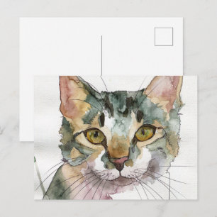 Cartão Postal Gato em Aquarela