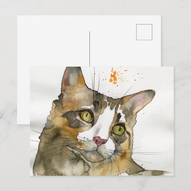 Cartão Postal Gato em Aquarela (Frente/Verso)