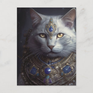 Cartão Postal Gato em Azul e Armadura Dourada
