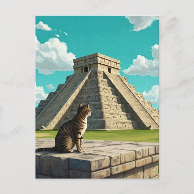 Cartão Postal Gato em Chichen Itza Viagem do México (Frente)