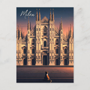 Cartão Postal Gato em Milan Duomo