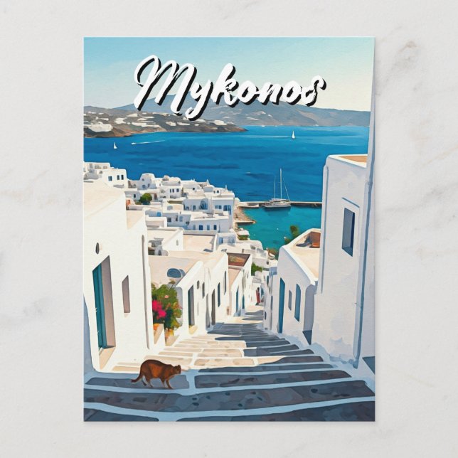 Cartão Postal Gato em Mykonos Grécia Cíclades Viagem (Frente)