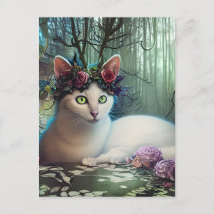 Cartão Postal Gato em uma Floresta Mágica Arte Gerada por IA