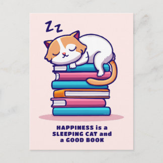 Cartão Postal Gato em uma Pilha de Livros Fofa Literária Persona