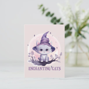 Cartão Postal Gato Encantador - Gato de Bruxa Púrpura Púrpura de