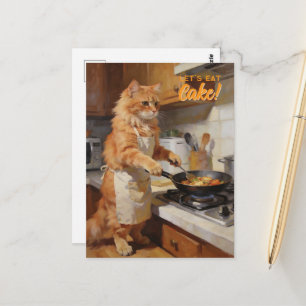 Cartão Postal Gato engraçado cozinhando personalizado