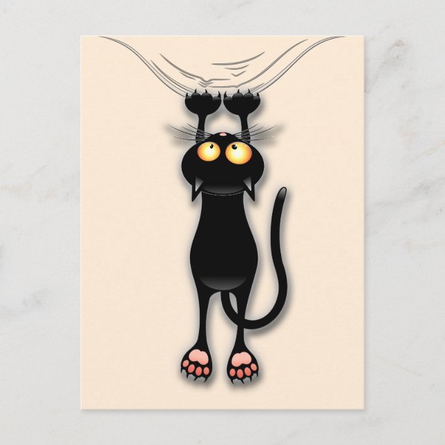Cartão Postal Gato engraçado Personagem arranhando Tecido (Frente)