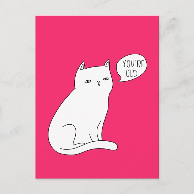Cartão Postal Gato engraçado rosa vibrante "você é velho" Aniver (Frente)