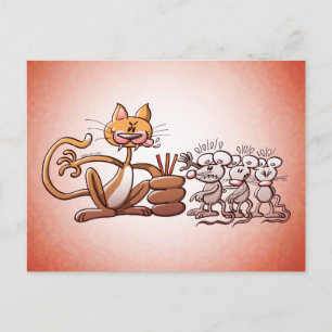 Cartão Postal Gato Escolhendo um Rato Desenhando a Palha Curta